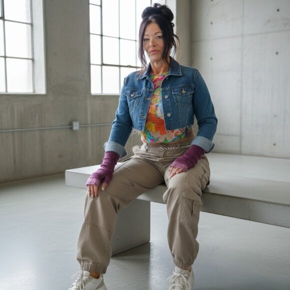 Pink Tones Silver Sparkle Glitter Knit Fingerless Gloves Armwarmer - Picture 1 of 3